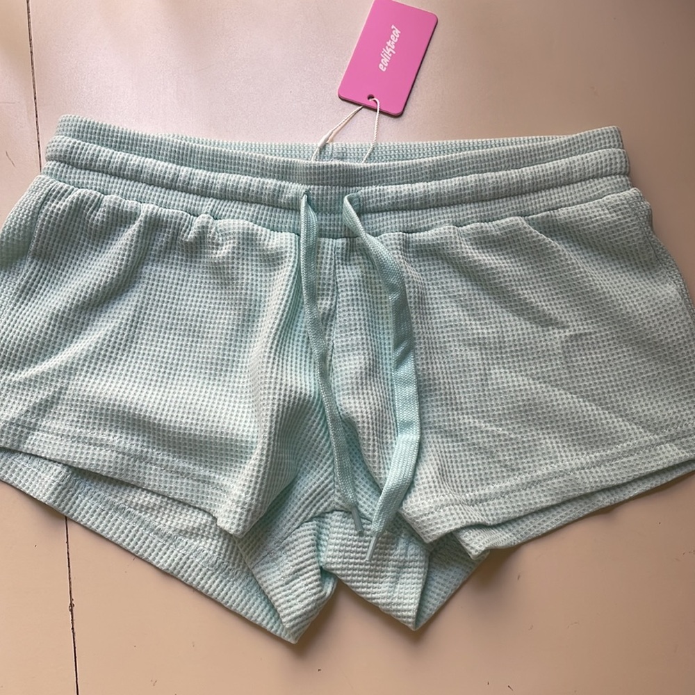 Edikted Aqua Waffle Knit Shorts - Picture 2 of 5
